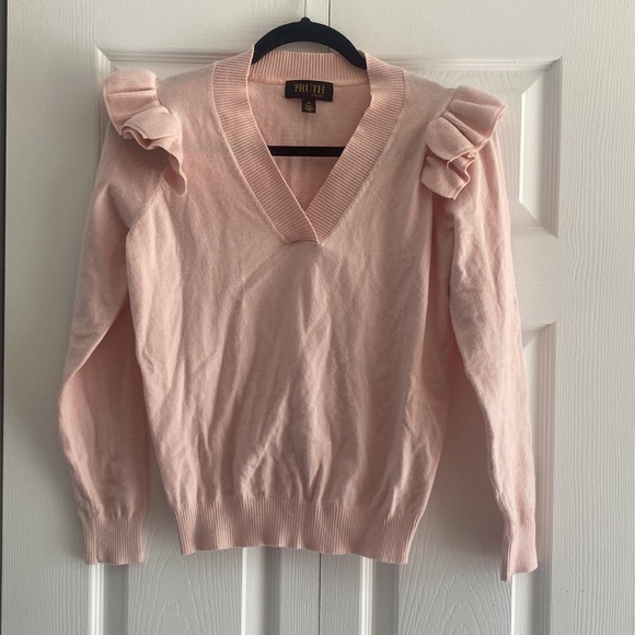 Truth by Republic pink‎ ruffle shoulder v neck knit sweater small pink powder - Picture 1 of 6